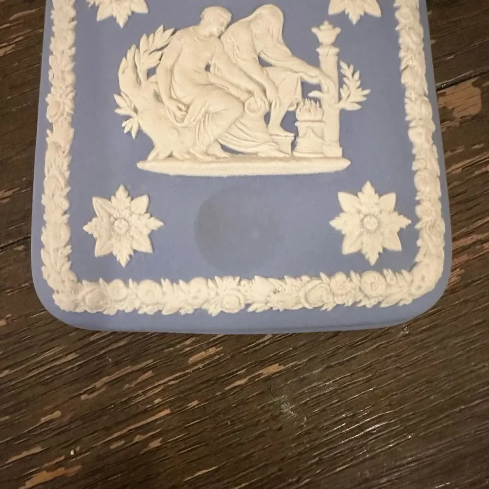 Wedgwood Vintage Jasperware Square Box w/Lid Greek Myth‎ Pale Blue